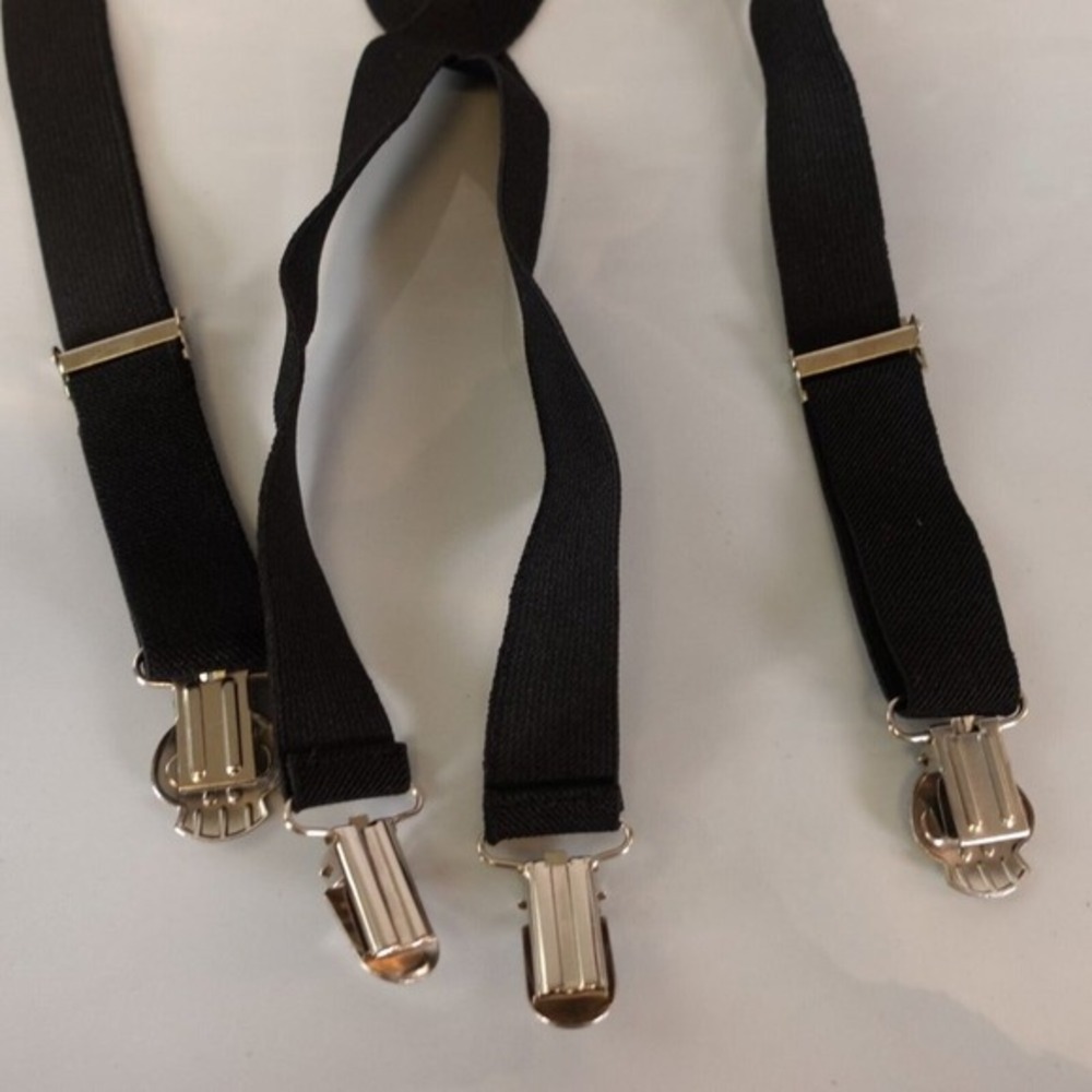 Suspender Boy Black Adjustable Stretch X Back Halloween Silver Skull Clip - Picture 4 of 5